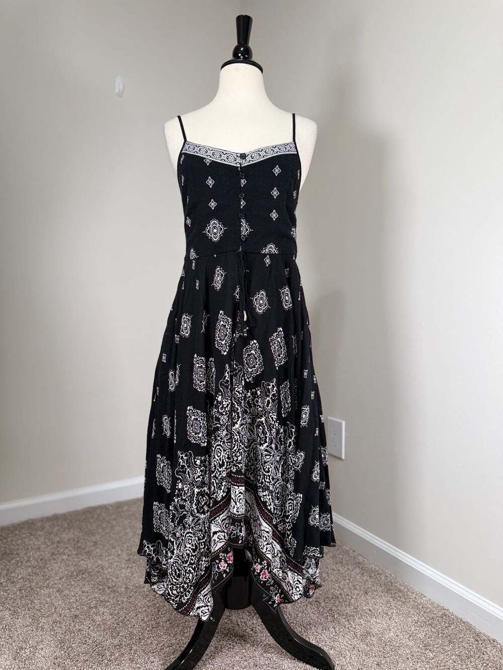 Maurices Paisley Print Handkerchief Skirt Witchy Boho Fairy Midi Dress Size S